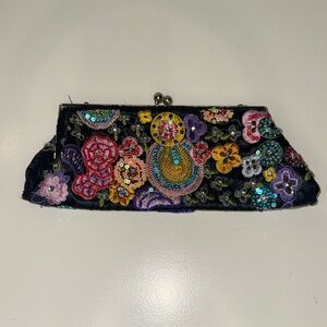 ZIBA Vintage Embroidered Floral Clutch with Chain Strap